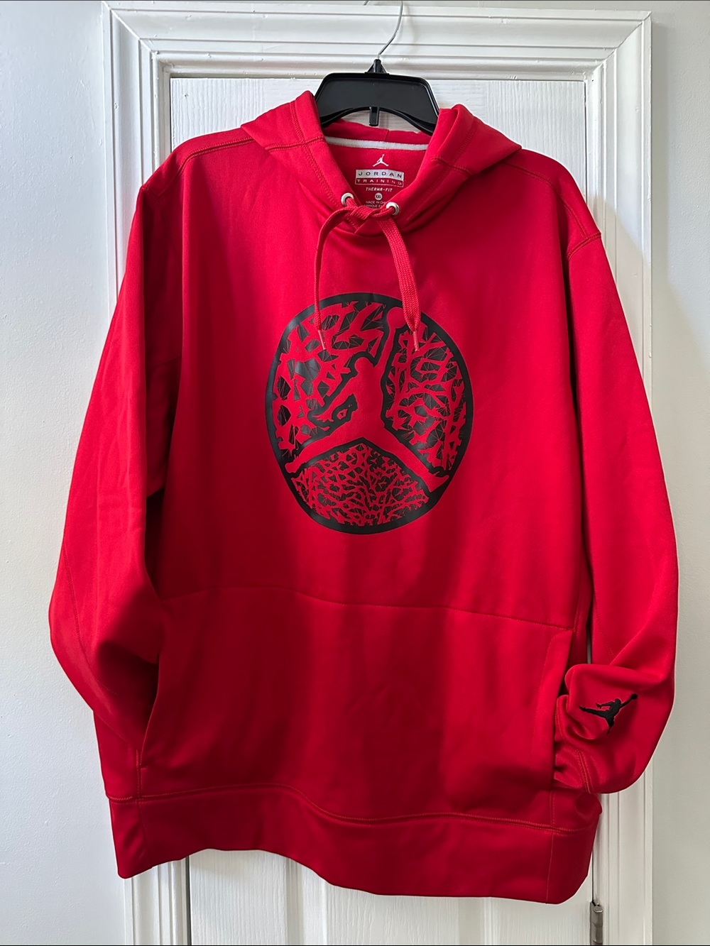Jordan Red Hoodie with Black Jumpman Circle Logo Therma-Fit